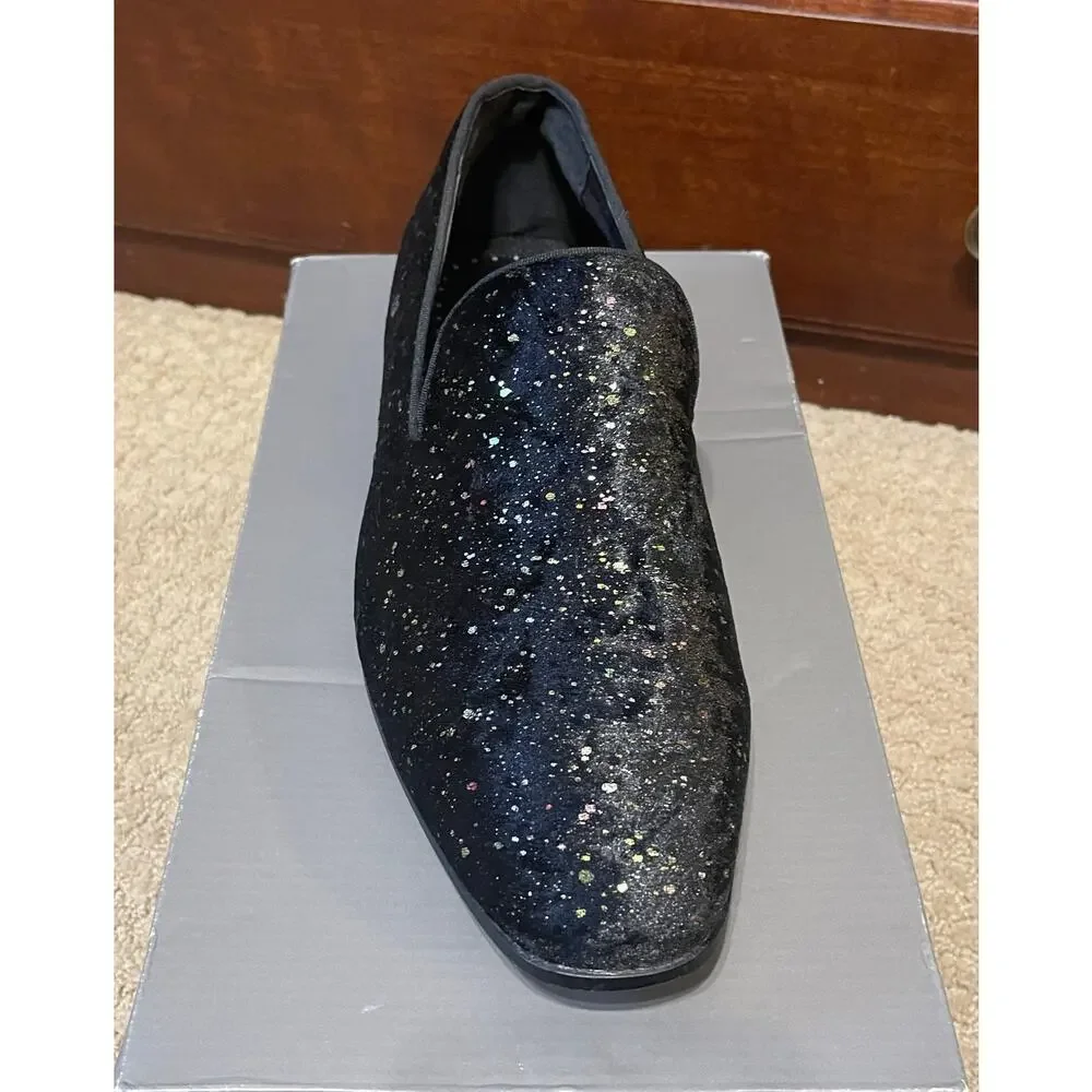 Stacy Adams Men's Stellar Glitter Plain Toe Slip On Loafer Black Velour Size 12